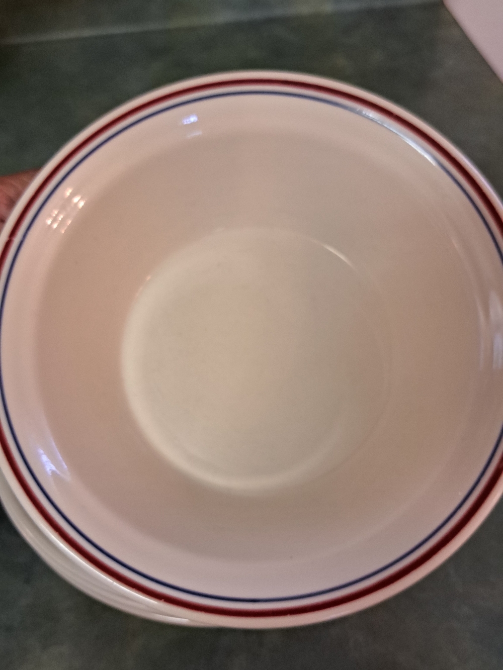 Corelle Cream Cereal Bowl (Set Of 4) with Red and Blue Trim